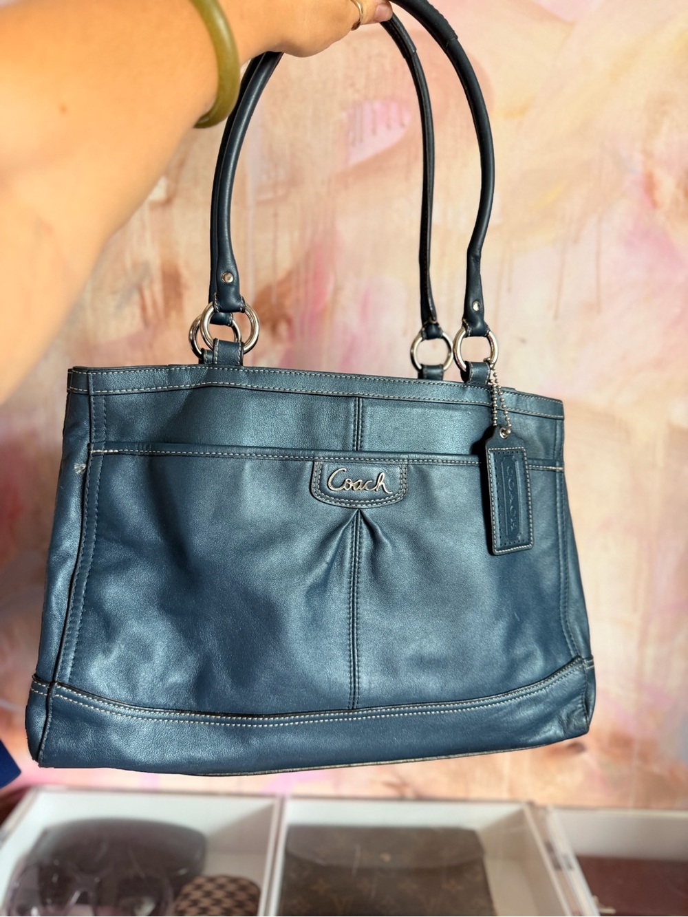 Coach Navy Leather Shoulder Tote